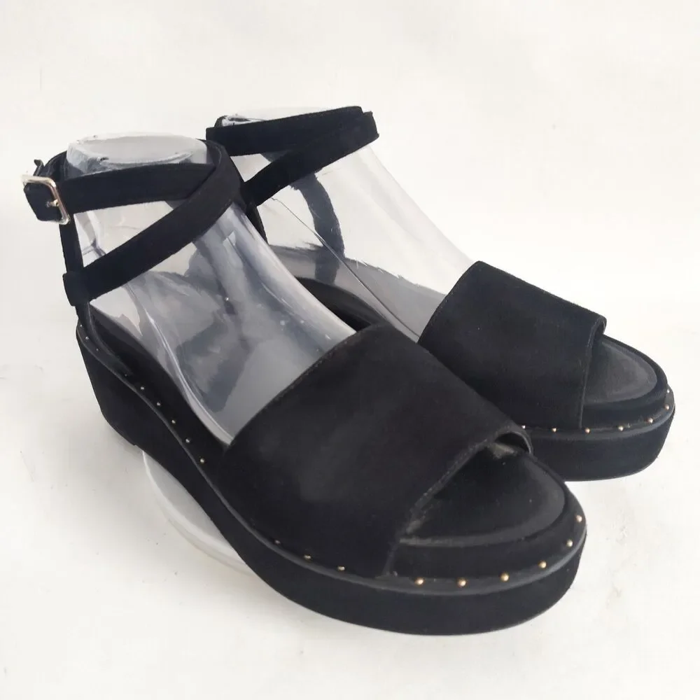 Gianni Bini Sweet Talk Sandals‎ Size 8.5 Black Suede Platform Flatform Open Toe